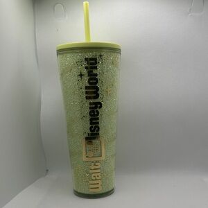Disney Glittery Tumbler with Straw - Lime and Gold Tinker bell